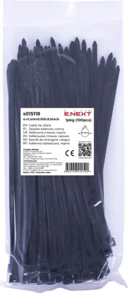 Кабельна стяжка e.ct.stand.500.8.black (100шт), чорна E.NEXT s015118