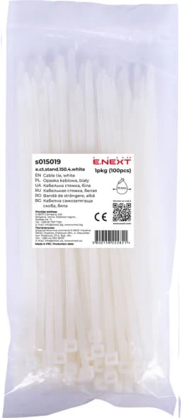 Кабельна стяжка e.ct.stand.150.4.white (100шт), біла E.NEXT s015019