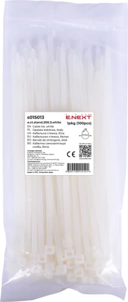 Кабельна стяжка e.ct.stand.200.3.white (100шт), біла E.NEXT s015013