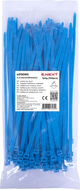 Кабельна стяжка e.ct.stand.300.8.blue (100шт), синя E.NEXT s015060