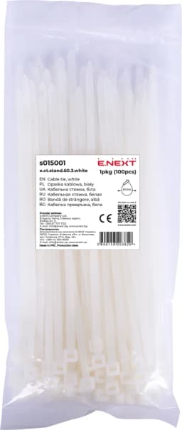 Кабельна стяжка e.ct.stand.60.3.white (100шт), біла E.NEXT s015001