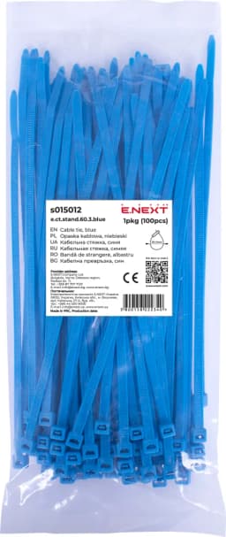 Кабельна стяжка e.ct.stand.60.3.blue (100шт), синя E.NEXT s015012