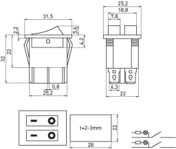 Перемикач клавішний e.switch.key.02, 6 pin, подвійний, з індикацією s2040002 E.NEXT