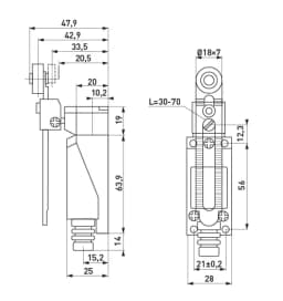Вимикач кінцевий e.limitswitch.03 важіль з роликом регульований по довжині s0070007 E.NEXT