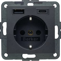 Розетка із з/к + USB A/C 20W PD S.1/B.3 Berker 48141606, антрацит