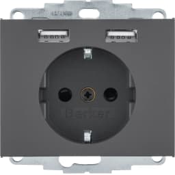 Розетка з з/к 16А/250В + 2хUSB/2.4A, антрацит K.1