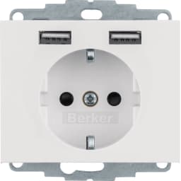 Розетка з з/к 16А/250В + 2хUSB/2.4A, пол.білизна K.1