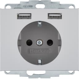 Розетка з з/к 16А/250В + 2хUSB/2.4A, алюміній-лак K.5