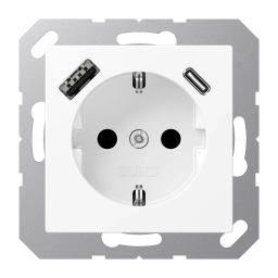 Розетка SCHUKO з USB тип AC, JUNG A1520-15CAWWM, білий матовий
