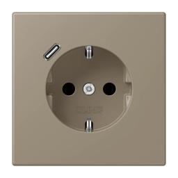 Розетка з заземленням та USB тип C JUNG LC1520-18C242, колір Ombre Naturelle Moyenne