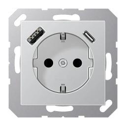 Розетка SCHUKO із USB тип AC, Jung арт. A1520-15CAAL, алюміній