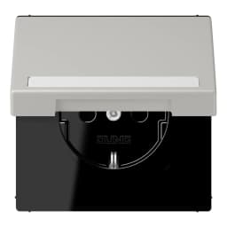 Розетка з заземленням 250V 16A з кришкою, шторками, полем для напису, пружинним затиском JUNG LC1520BFNAKL205 gris clair 31 (32013)