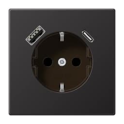 Розетка з заземленням та USB тип A + USB тип C JUNG AL1520-15CAD Dark для зручного підключення пристроїв
