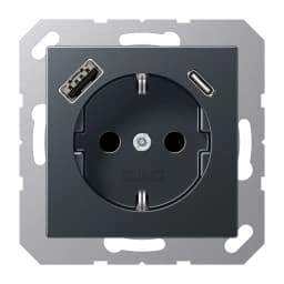 Розетка SCHUKO з USB типу AC, JUNG A1520-15CAANM, антрацит матовий