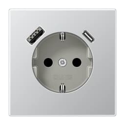 Розетка з заземленням та USB тип A + USB тип C JUNG AL1520-15CA алюміній
