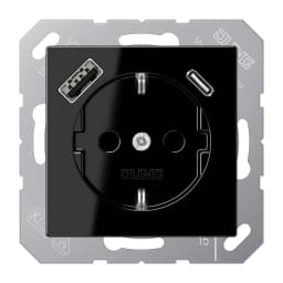 Розетка SCHUKO з USB тип AC, JUNG A1520-15CASW, чорний колір