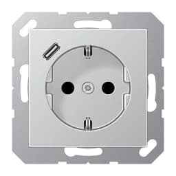 Розетка SCHUKO із USB тип C, Jung арт. A1520-18CAL, алюміній