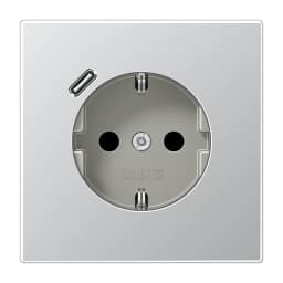Розетка з заземленням, захисними шторками та USB тип C (швидка зарядка) JUNG AL1520-18C алюміній
