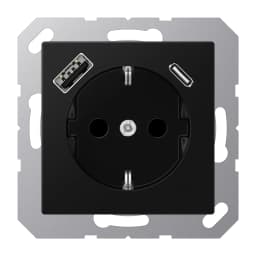 Розетка SCHUKO з USB тип AC, JUNG A1520-15CASWM, чорний матовий