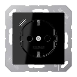 Розетка SCHUKO з USB тип C, JUNG A1520-18CSW, чорного кольору
