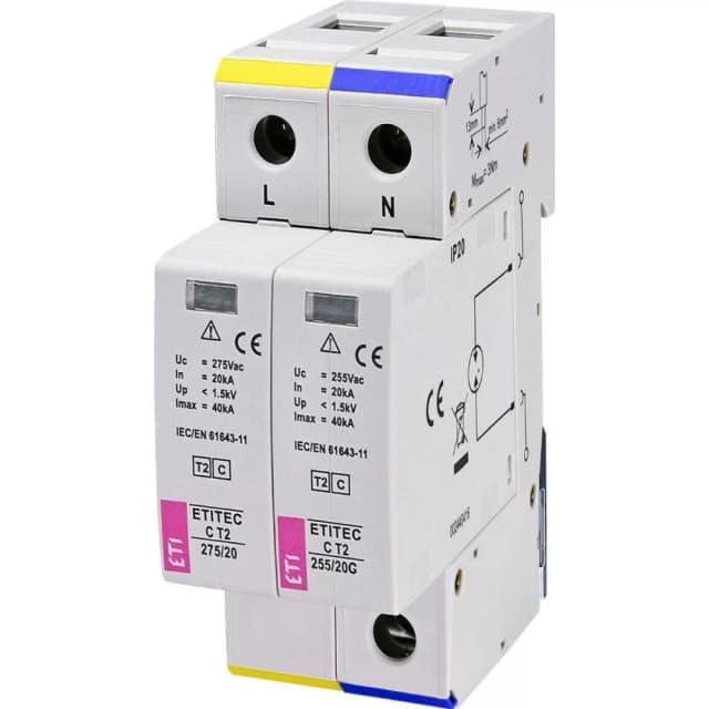 Обмежувач перенапруги ETI ETITEC C T2 275/20 (1+1) 2p (2440401)