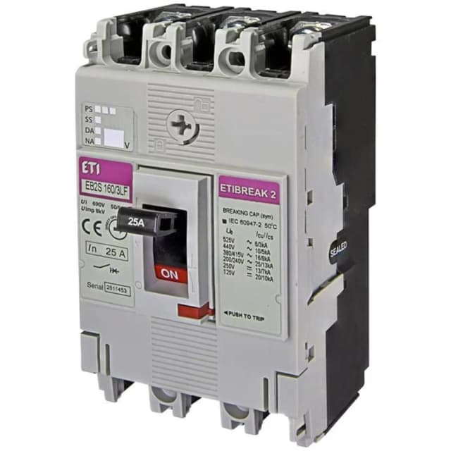 Автоматичний вимикач ETI EB2S 160/3LF 25A 3p (16kA) (4671803)
