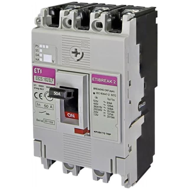 Автоматичний вимикач ETI EB2S 160/3LF 50A 3p (16kA) (4671806)