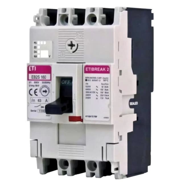 Автоматичний вимикач ETI EB2S 160/3SF 100А 3P (25kA фиксированные настройки) (4671835)