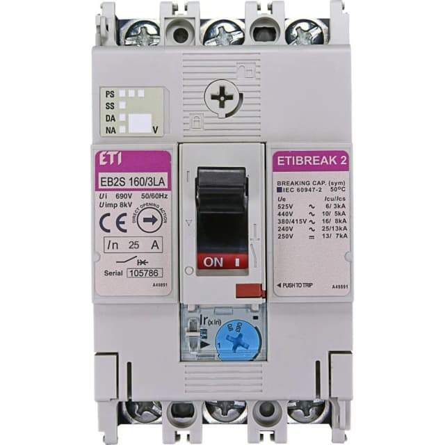 Автоматичний вимикач ETI EB2S 160/3LA 100А 3P (16kA регулируемый) (004671883)