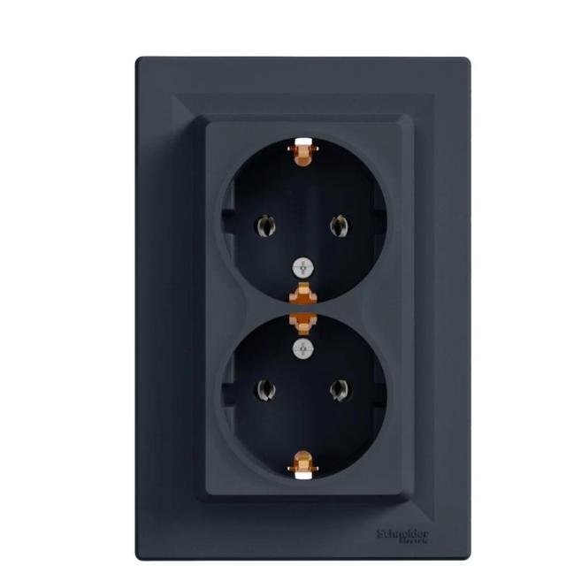 Подвійна розетка Schneider Electric Asfora EPH9900171 з заземленням (антрацит)