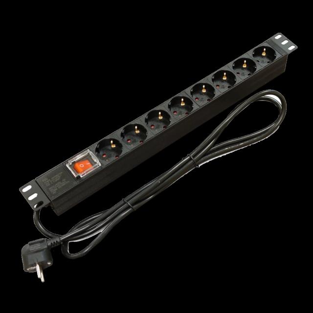 Блок 19" на 8 роз. нім. станд., 16А, 1U, з вимикачем, шнур 1.8м Kingda
