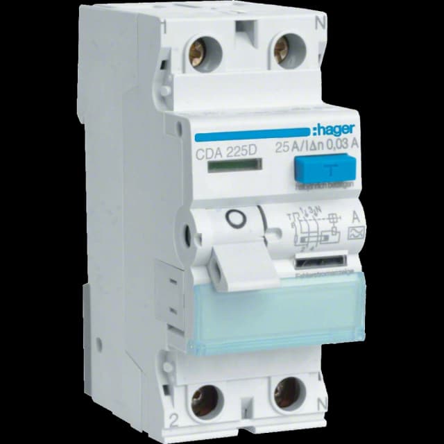Диференціальне реле 2P, 6kA, 25A, 30mA, A Hager CDA225D