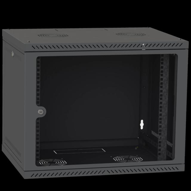 Шафа телекомунікаційна двері скло (чорна) IPCOM 9U 600x600
