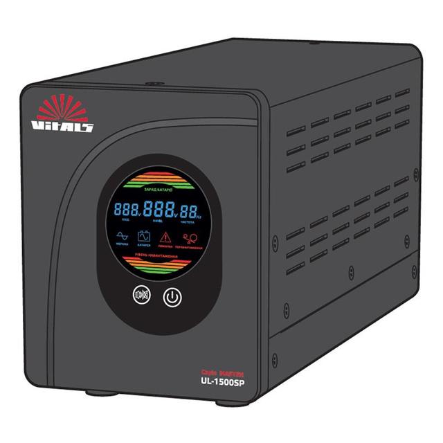 Джерело безперебійного живлення Vitals UL-1500sp, 1500VA/1000W, LCD, 2xSchuko, на зовнішні АКБ 12В