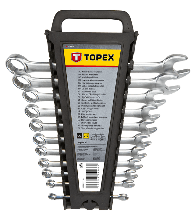 Ключі гайкові TOPEX, комбіновані, 6-22мм, CrV, набір 12шт