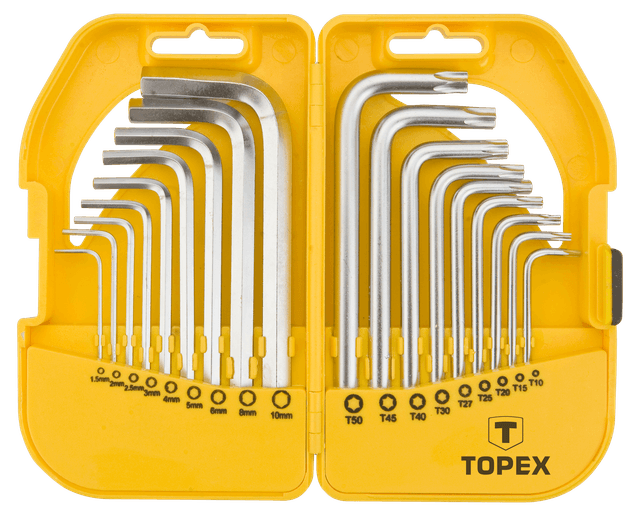 Ключі комбіновані TOPEX шестигранні та Torx CrV, 1.5-10мм, T10-T50 набір 18шт