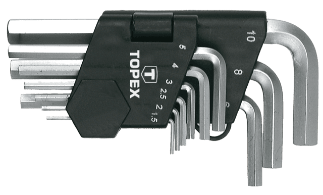 Ключі шестигранні TOPEX, короткі, CrV, 1.5-10мм, набір 9шт