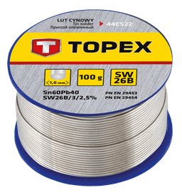 Припій олов’яний TOPEX Sn60Pb40 флюс SW26B дріт 1мм 100гр