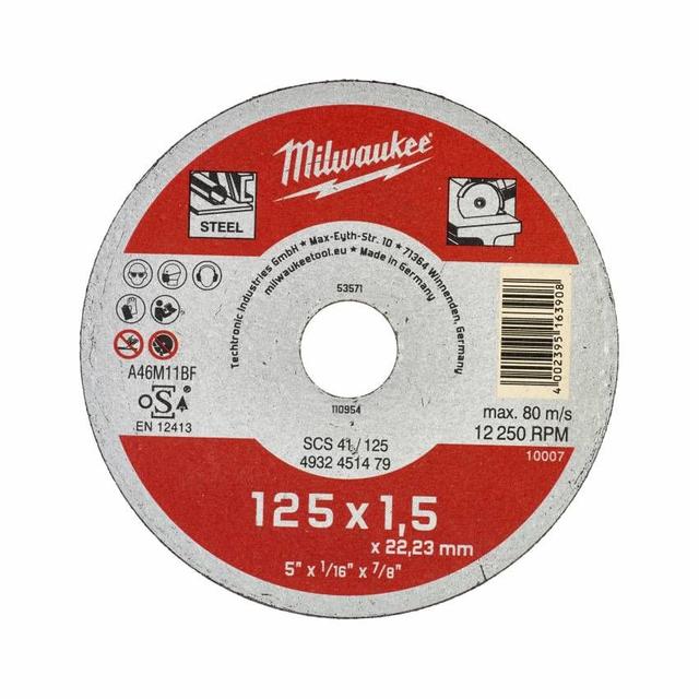 Диск відрізний Milwaukee по металу, 125х1.5х22.2мм