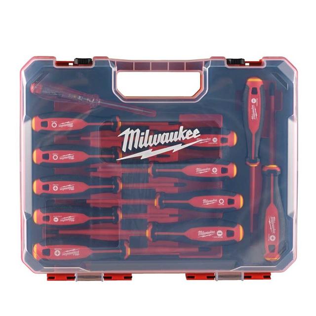 Викрутки Milwaukee діелектричні, SL,PH,PZ,TX, тестер, кейс, набір 12шт