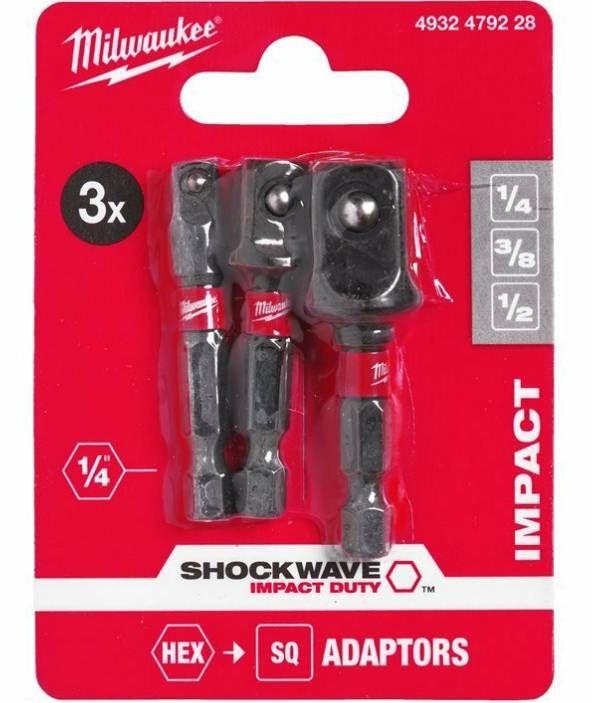Перехідник Milwaukee, 1/4",3/8",1/2", для торцевих головок, набір 3шт