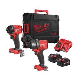 Набір із двох акумуляторних інструментів Milwaukee M18 M18FPP2A3-502X шурупокрут-дриль M18 FPD3-0X гвинтоверт ударний M18 FID3-0X акб М18 1х5А·год ЗП M12-18FC TURBO кейс