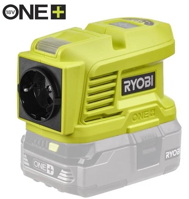 Інвертор напруги акумуляторний Ryobi ONE+ RY18BI150A-0 18В 150/300Вт розетка 1х220В рознім 2хUSB 0.3кг без АКБ та ЗП