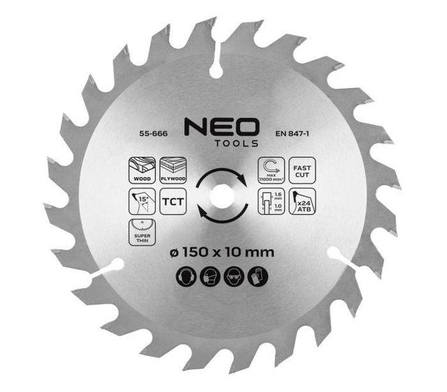 Диск пиляльний Neo Tools по дереву 150x10-24 1.6мм