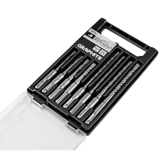 Набір свердел по бетону GRAPHITE SDS Plus 5x6x8х110мм, 5х6x8x10x160мм, кейс, 8шт