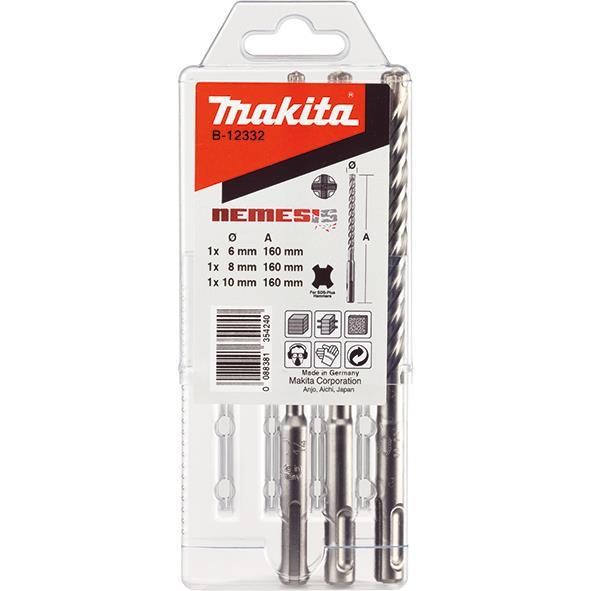 Набір бурів Makita B-12332 SDS-Plus Nemesis, для залізобетону, 6,8,10x160мм, 3шт