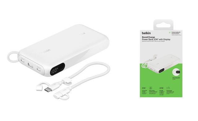 Акумулятор портативний літій-іонний Power Bank Belkin 20000мА·год, 20Вт, з дисплеєм, білий