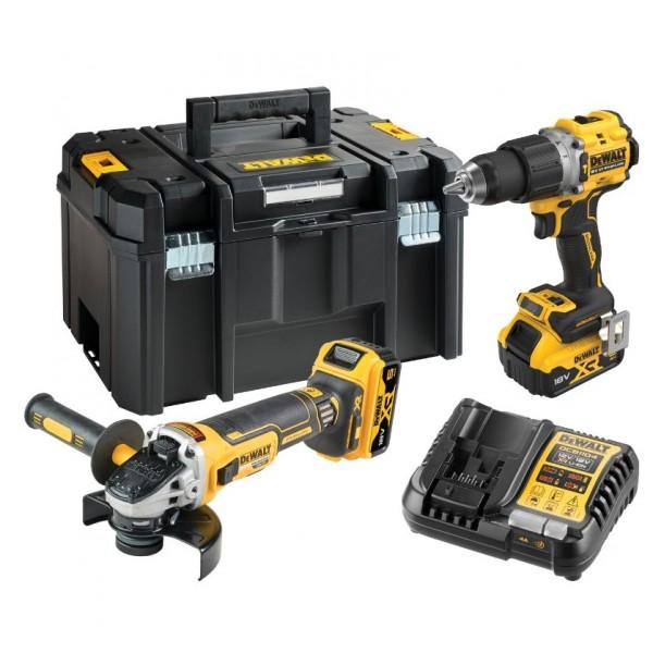 Набір із двох акумуляторних інструментів DeWalt 18В XR дриль-шурупокрут ударний DCD805 шліфмашина кутова DCG405 акб 2х5А·год ЗП та кейс 8.05кг