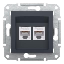 Розетка подвійна комп'ютерна rj45 Schneider Electric, Asfora (антрацит)