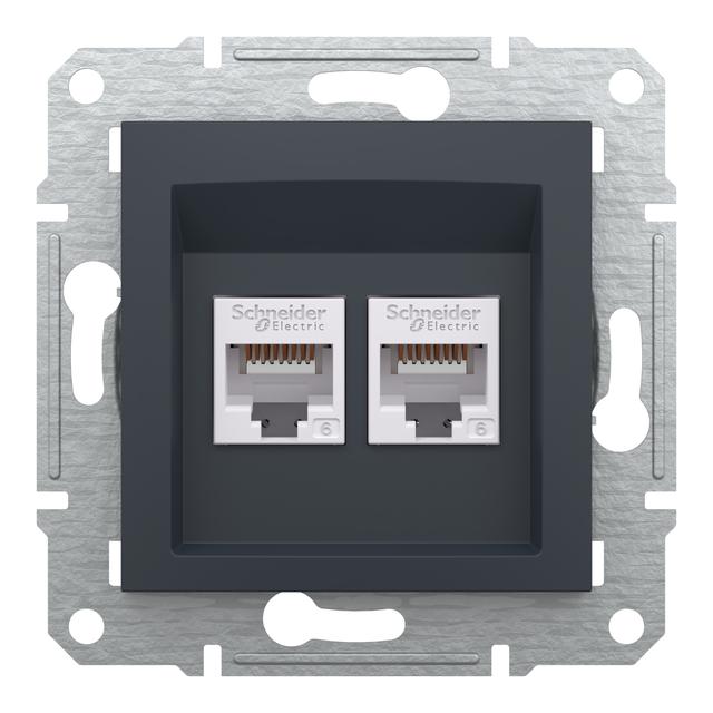 Розетка подвійна комп'ютерна rj45 Schneider Electric, Asfora (антрацит)
